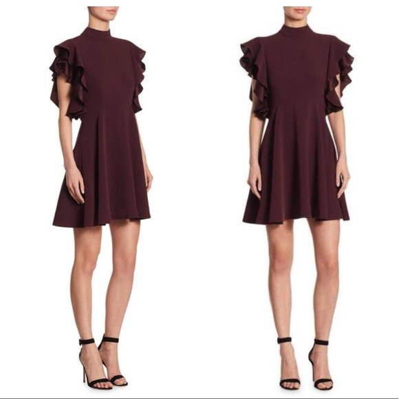 cinq a sept Dresses & Skirts - Cinq a Sept Reina Plum Dress Ruffle Sleeve Tiered Tie Neck 1577 sz 4